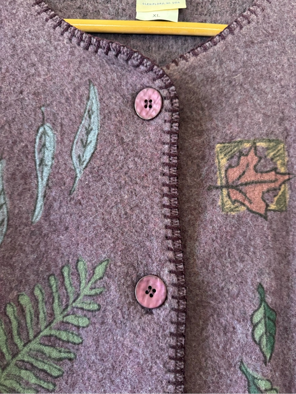 Vintage 90s Artisans Purple Botanical Cardigan Jacket USA Made XL - Picture 2 of 10